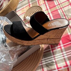 Franco Sarto Black Cork Wedge Sandals